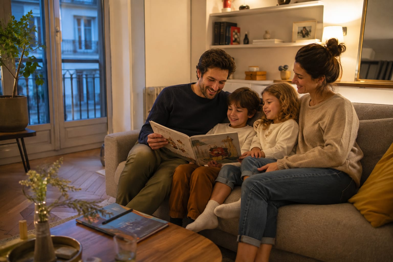 Famille profitant de son temps libre dans son salon